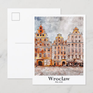Breslau Polen Kunst Reise Aquarell Handgezeichnet Postkarte
