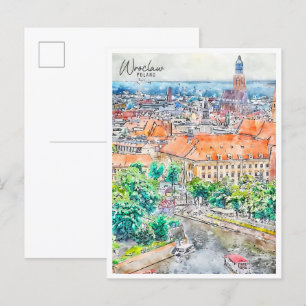 Breslau Polen Vintage Reise Aquarell Postkarte