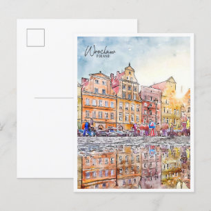Breslau Polen vintage Reise Wasserfarben Postkarte