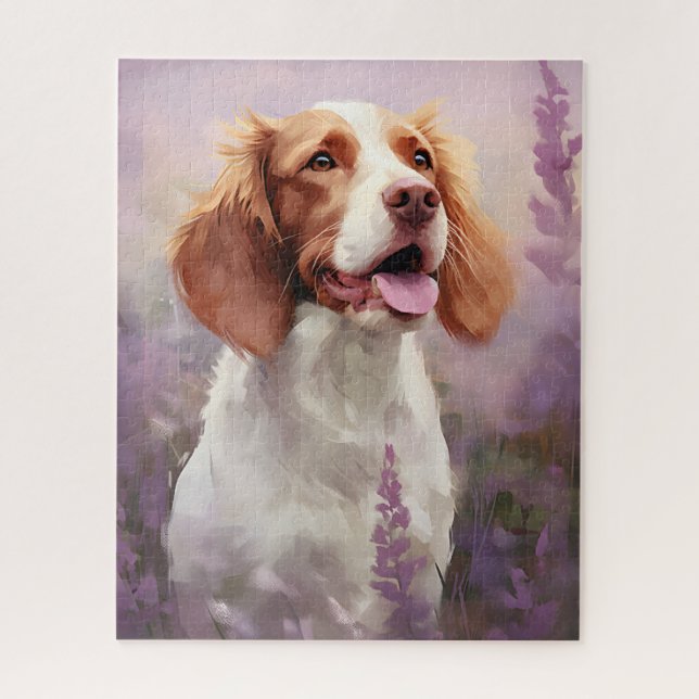 Bretagischer Hund auf dem Lavenderfeld Puzzle (Vertikal)