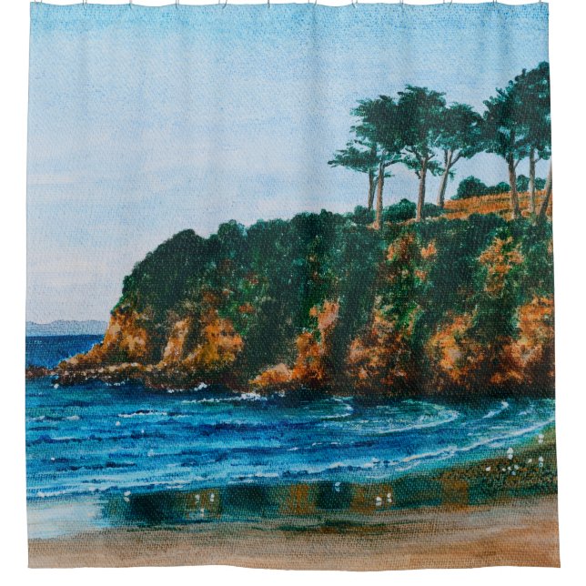 Bretagne Beach Akrylgemälde, Tube Duschvorhang (Vorderseite)