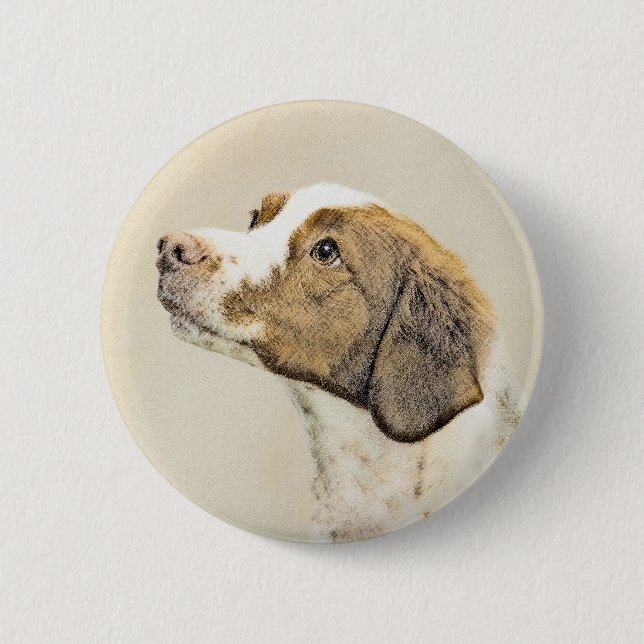 Bretagne Malerei - Niedliche Original Hunde Kunst Button (Vorderseite)