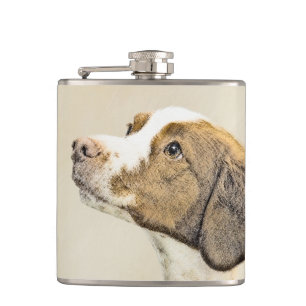 Bretagne Malerei - Niedliche Original Hunde Kunst Flachmann