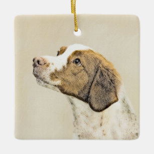 Bretagne Malerei - Niedliche Original Hunde Kunst Keramikornament