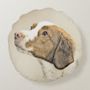 Bretagne Malerei - Niedliche Original Hunde Kunst Rundes Kissen