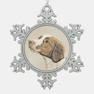 Bretagne Malerei - Niedliche Original Hunde Kunst Schneeflocken Zinn-Ornament