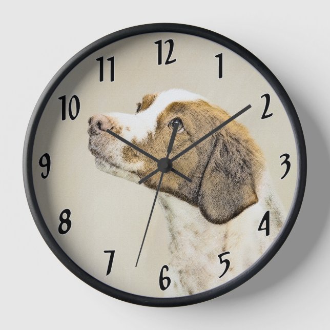 Bretagne Malerei - Niedliche Original Hunde Kunst Uhr (Vorderseite)