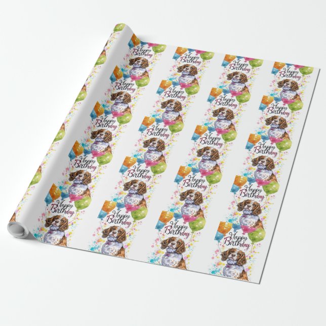Bretagne Spaniel mit Balloons Geschenkpapier (Ungerollt)