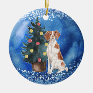 Bretagne Spaniel Weihnachtsfeier Keramik Ornament
