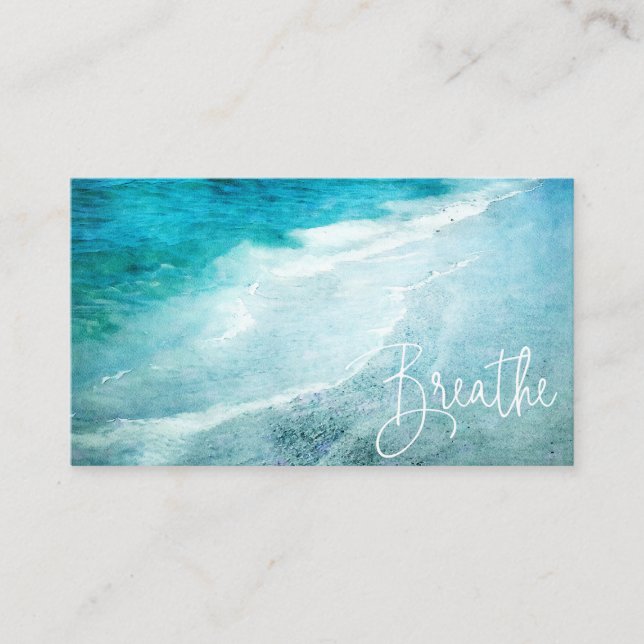 Brethe Beach Quote Aquamarine Blue Ocean Zitate Visitenkarte (Vorderseite)