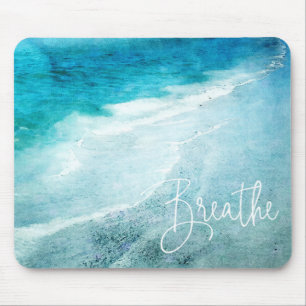 Brethe Yoga Zitat Retro Beach Aquamariner Blauer O Mousepad