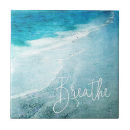 Brethe Yoga Zitat Tropical Beach Coast Wasserfarbe Fliese
