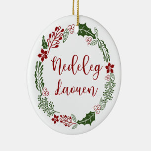 Breton Merry Christmas Wreath, Nedeleg laouen Keramik Ornament