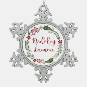 Breton Merry Christmas Wreath, Nedeleg laouen Schneeflocken Zinn-Ornament