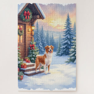 Bretonische rustikale Hütten-Weihnachts-Winter-Kun Puzzle