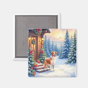 Bretonische rustikale Weihnachts-Winter-Kunsthütte Magnet