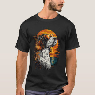Bretonischer Hundeliebhaber Sonnenuntergang Retro T-Shirt