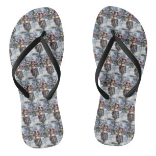 Bretonischer Spaniel fährt Motorrad Weihnachten Flip Flops