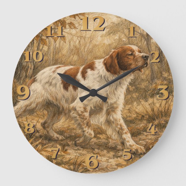 Bretonischer Spaniel Große Wanduhr (Vorderseite)