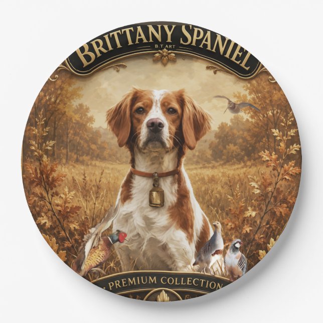 Bretonischer Spaniel, Leidenschaft für Vögel Pappteller (Vorderseite)