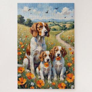 Bretonischer Spaniel Mohnfeld Kunst Puzzle