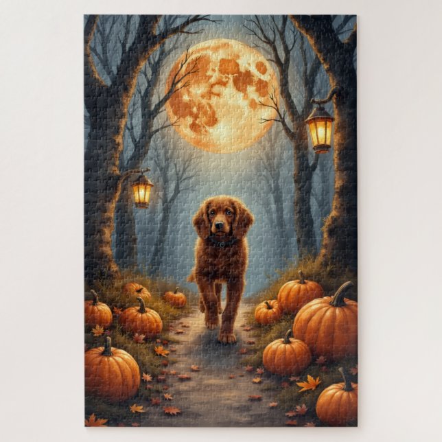 Bretonischer Spaniel Mondwald Halloween Kunst Puzzle (Vertikal)
