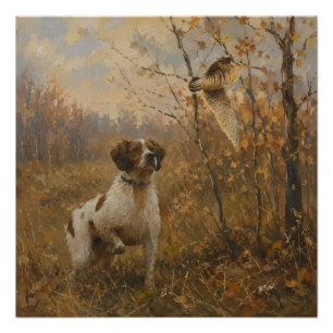 Bretonischer Spaniel und Waldschnepfe Poster