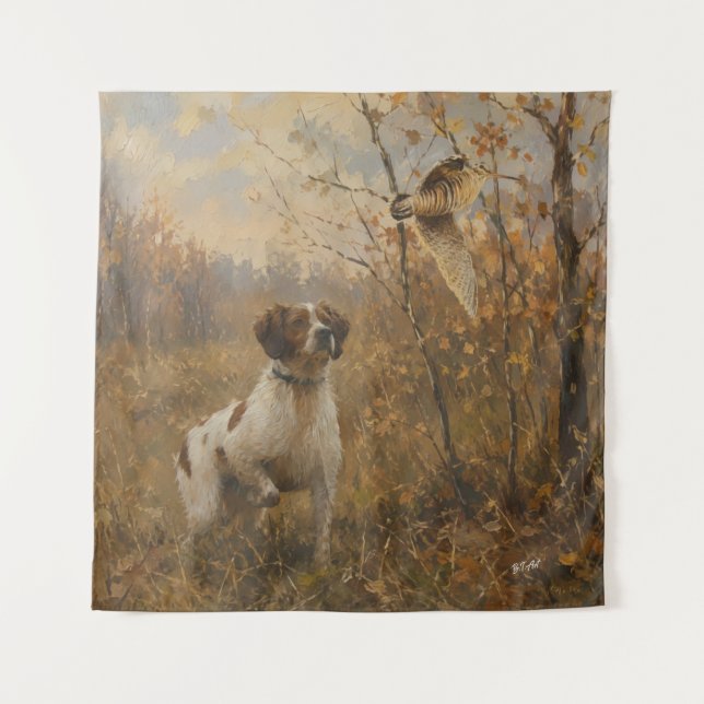 Bretonischer Spaniel und Waldschnepfe Wandteppich (Vorderseite)