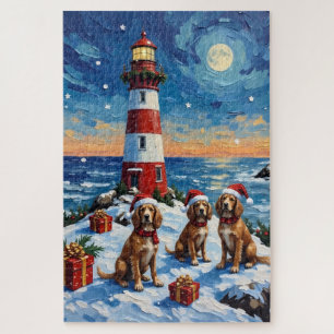 Bretonischer Spaniel Weihnachts Leuchtturm Urlaub Puzzle