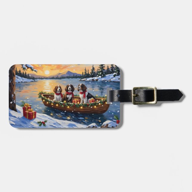 Bretonischer Spaniel Weihnachtsboot Urlaub Gepäckanhänger (Vorderseite horizontal)