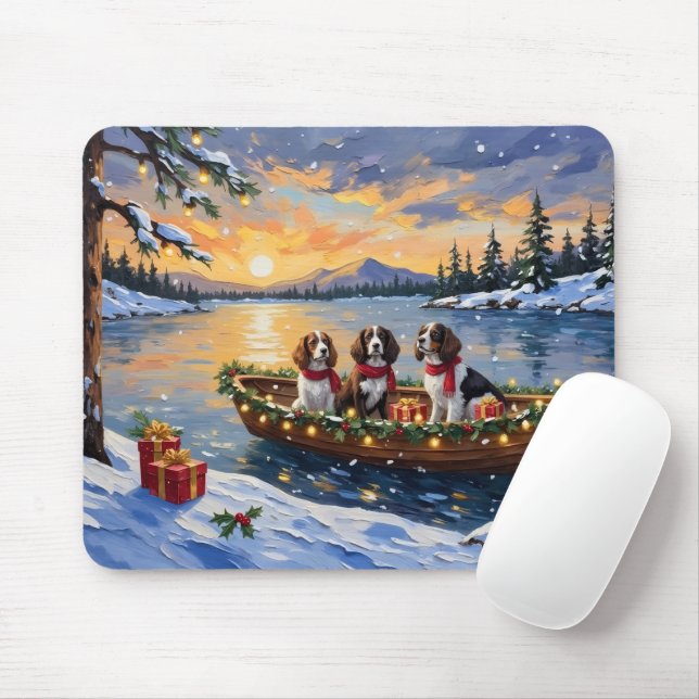 Bretonischer Spaniel Weihnachtsboot Urlaub Mousepad (Mit Mouse)