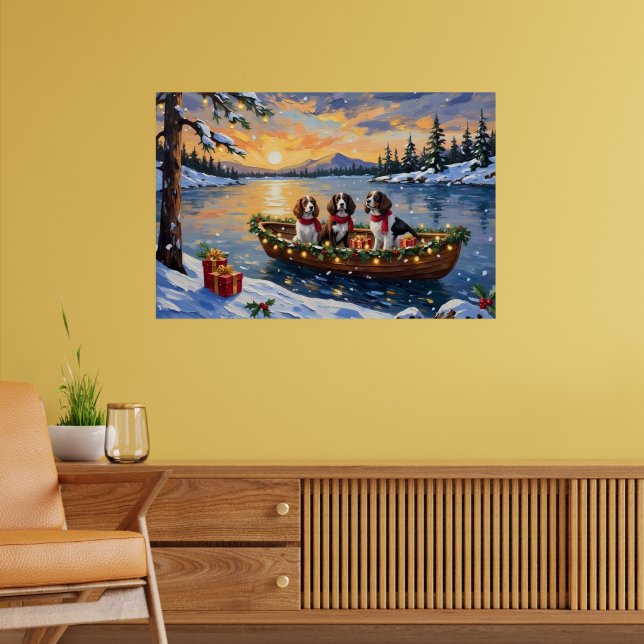 Bretonischer Spaniel Weihnachtsboot Urlaub Poster (Wohnzimmer 2)