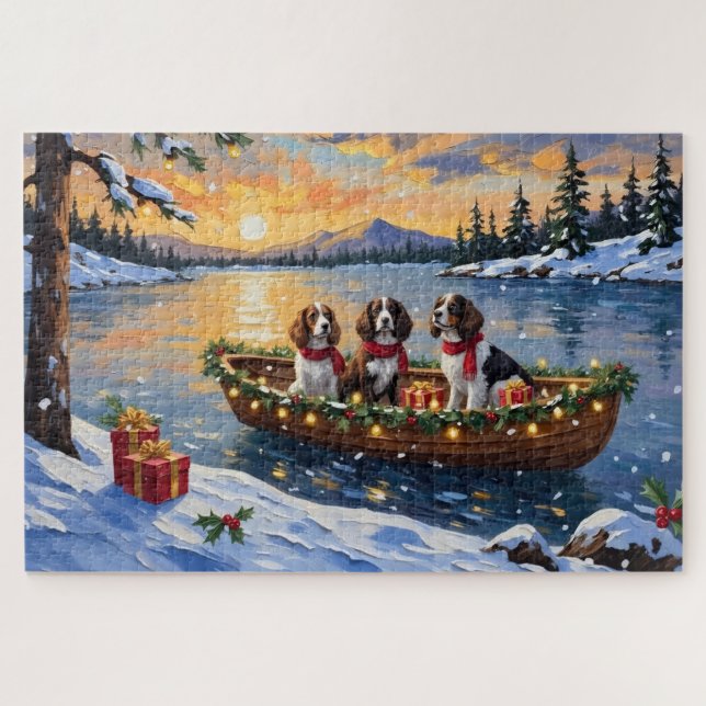 Bretonischer Spaniel Weihnachtsboot Urlaub Puzzle (Horizontal)