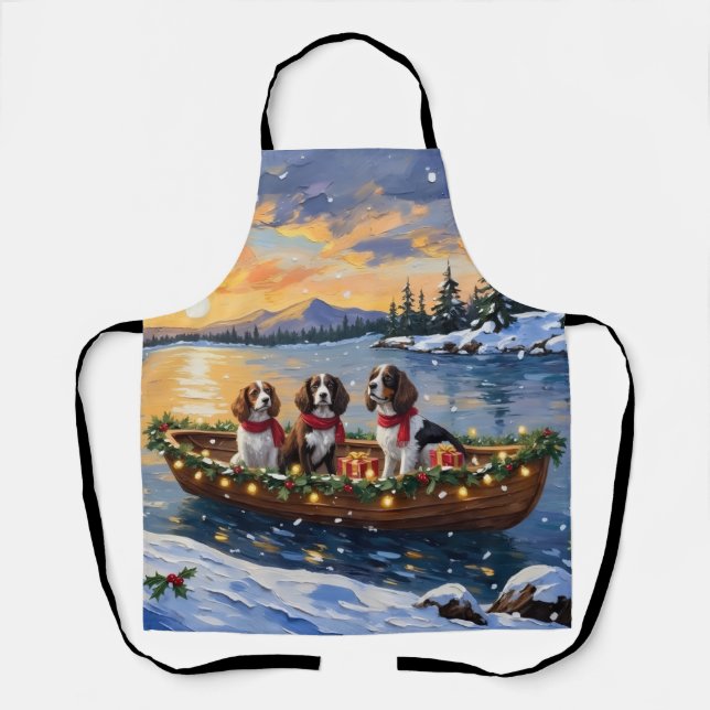 Bretonischer Spaniel Weihnachtsboot Urlaub Schürze (Vorderseite)