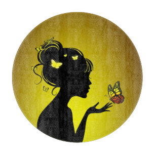 Brett zum Schneiden der gelben Schmetterlingsfrau