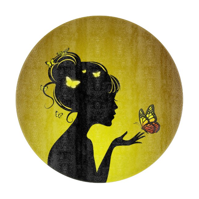 Brett zum Schneiden der gelben Schmetterlingsfrau (Vorderseite)