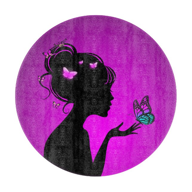 Brett zum Schneiden der lila Schmetterlingsfrau (Vorderseite)