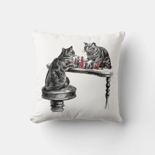 Brettspiele Zwei Katzen spielen Schachpartie Rot Kissen