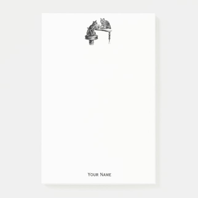 Brettspiele: Zwei Katzen spielen Schachspiel Post-it Klebezettel (Vorderseite)