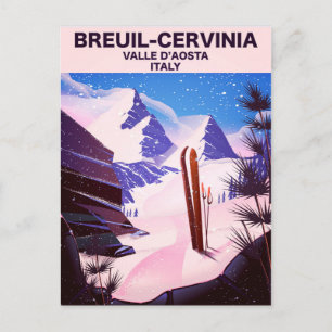 Breuil-Cervinia, Valle d’Aosta, italy, Skiposter Postkarte