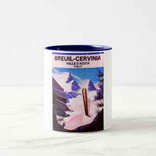 Breuil-Cervinia, Valle d’Aosta, italy, Skiposter Zweifarbige Tasse