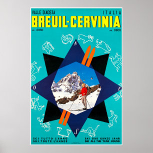 Breuil-Cervinia, Valle d'Aosta Italia, Skiposter Poster