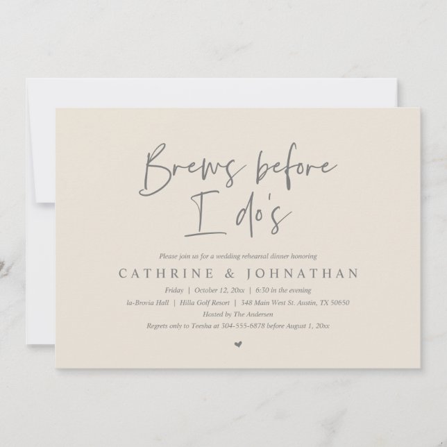 Brew, bevor ich es tue, Hochzeit Probe Dinner Einladung (Vorderseite)