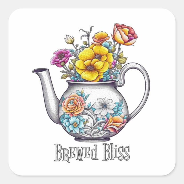 Brew Bliss Teapot Quadratischer Aufkleber (Vorderseite)