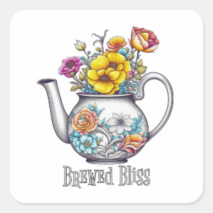Brew Bliss Teapot Quadratischer Aufkleber