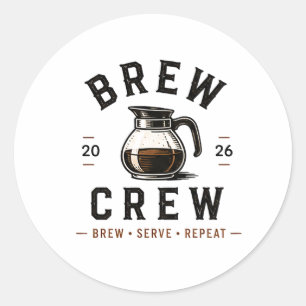 ☕ Brew Crew Coffee Shop Mitarbeiter Logo ☕ Runder Aufkleber