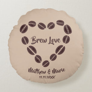 Brew Love Kaffeebohnen Herz Rundes Kissen