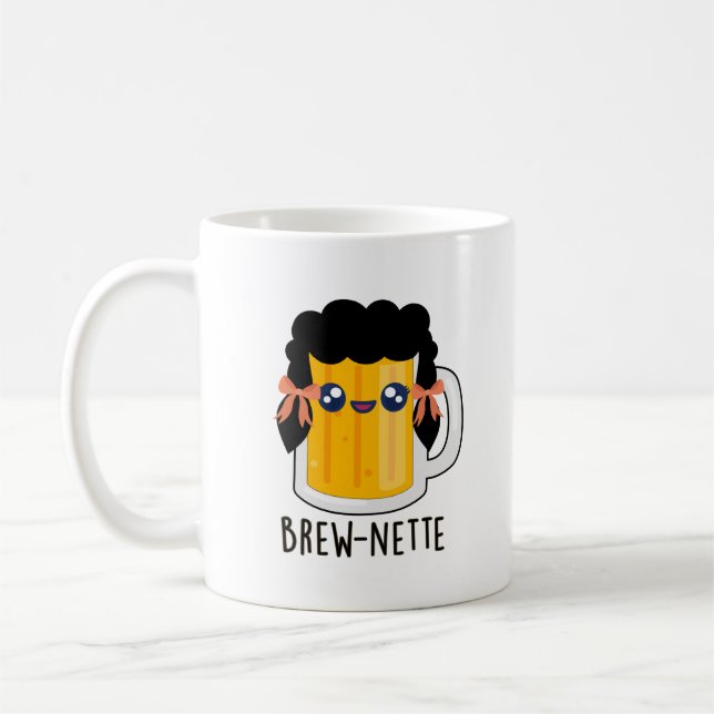 Brew-nette Funny Brünett Beer Pun Kaffeetasse (Links)