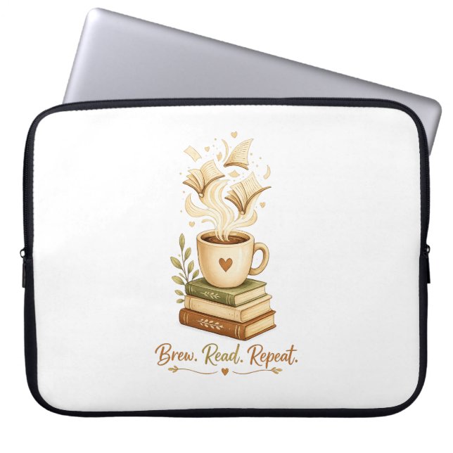 Brew. Read. Repeat. | Gemütlicher Kaffee- & Bücher Laptopschutzhülle (Vorderseite)