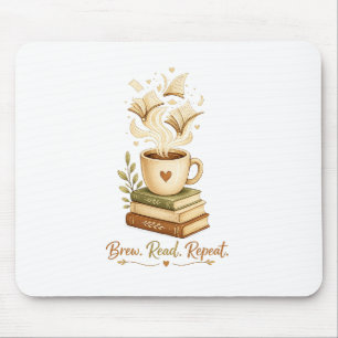 Brew. Read. Repeat. Gemütlicher Kaffee- & Buchli Mousepad